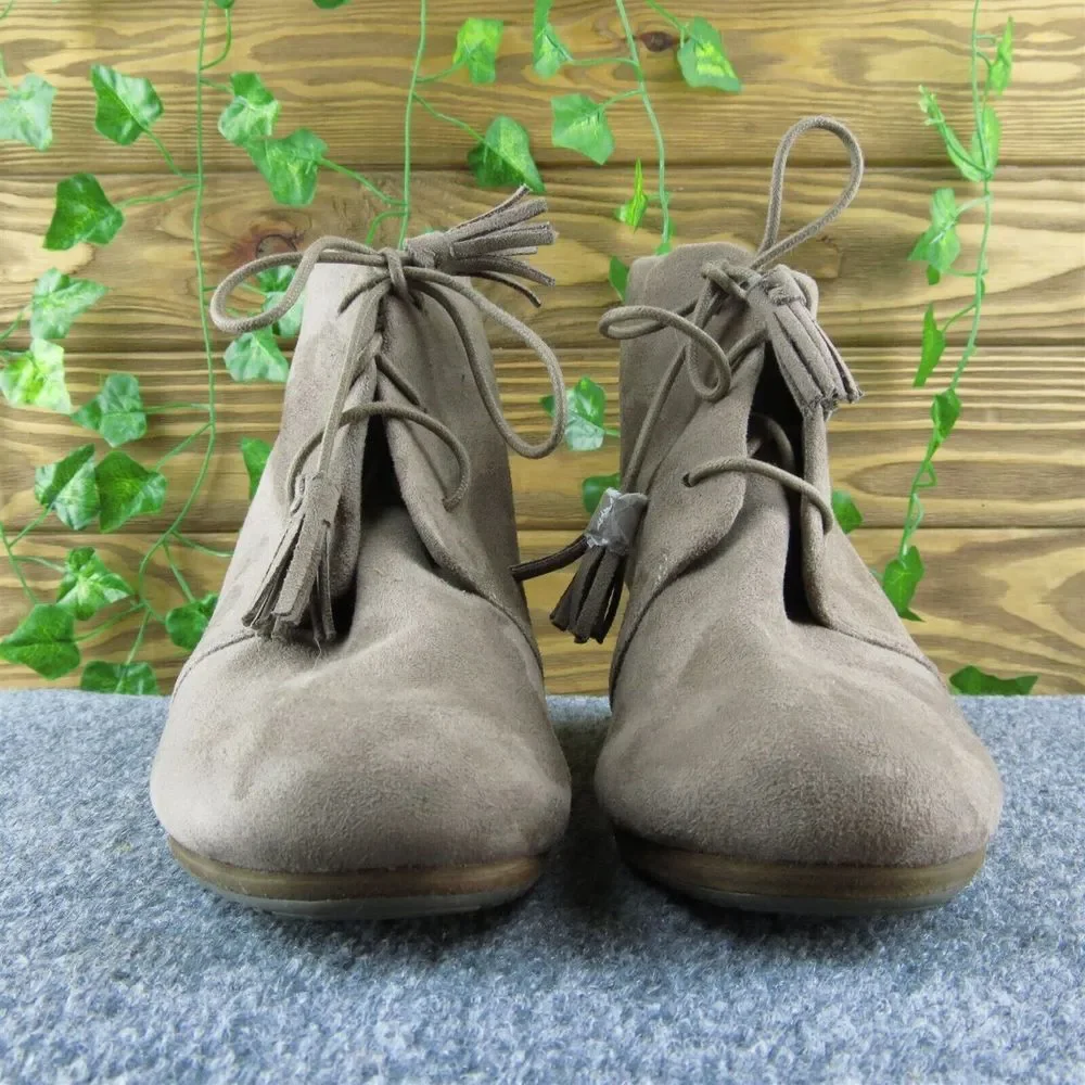 Dr. Scholl's Dakota Women Ankle Boots Brown Fabric‎ Lace Up Size 7.5 Wide